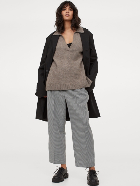 

H&M Women Black & Grey Checked Tailored Trousers