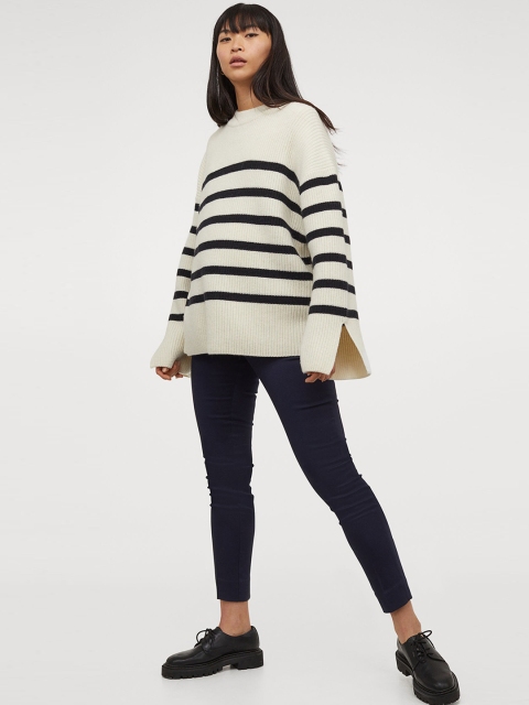 

H&M MAMA Navy Blue Solid Cigarette Trousers