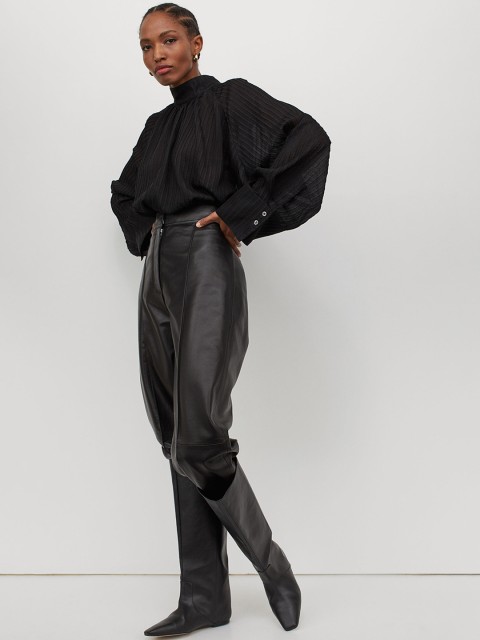 

H&M Women Black Silk-Blend Crepe Blouse