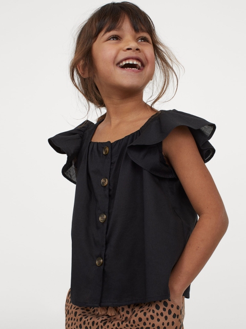 

H&M Girls Black Cotton-blend blouse