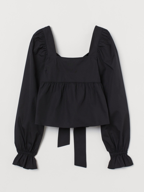 

H&M Women Black Bow-Back Cotton Blouse