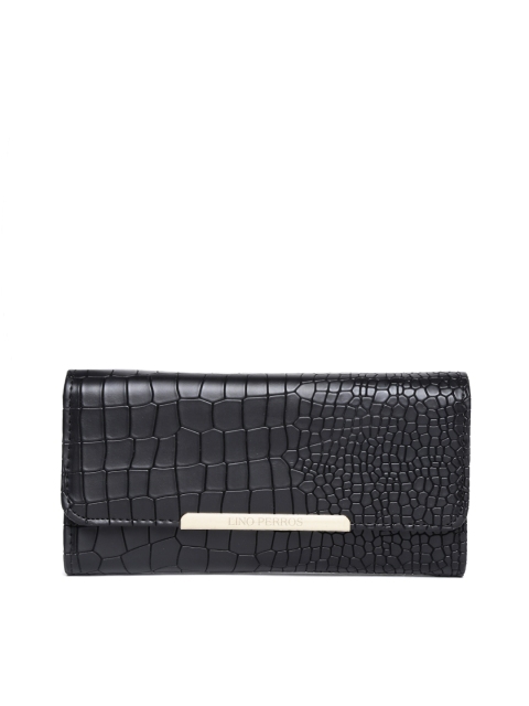 

Lino Perros Women Black Croc Textured Wallet