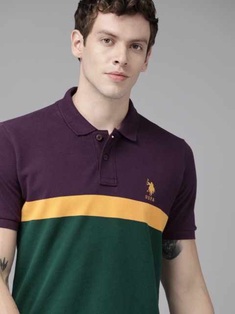 

U.S. Polo Assn. Men Purple Striped Polo Collar T-shirt