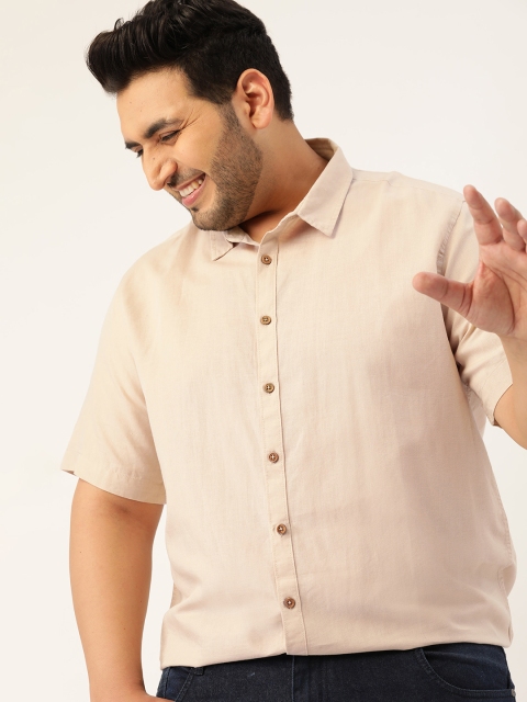 

Sztori Men Plus Size Beige Regular Fit Solid Casual Shirt