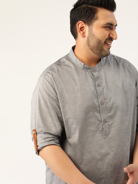 

Sztori Men Plus Size Grey Pure Cotton Solid Casual Shirt
