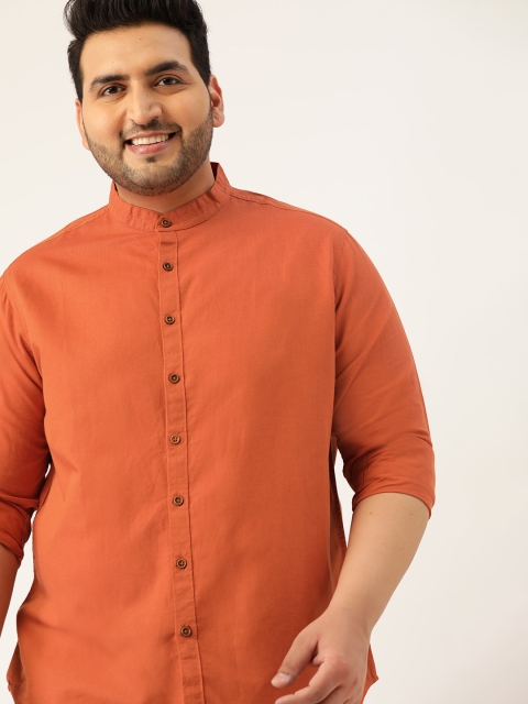 

Sztori Men Plus Size Rust Orange Solid Casual Shirt