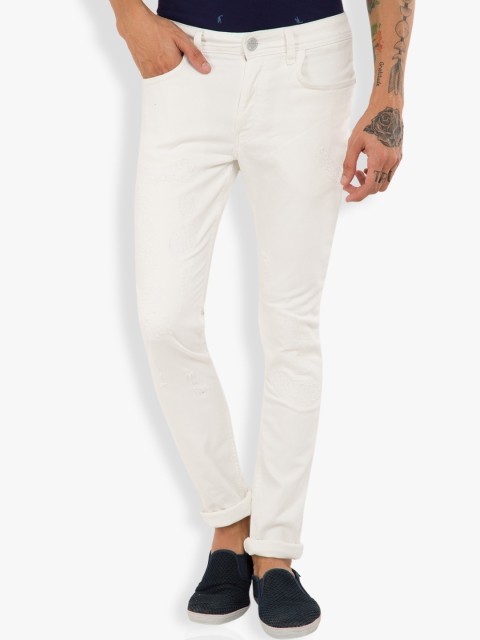 

LOCOMOTIVE Men White Slim Fit Mid-Rise Clean Look Jeans