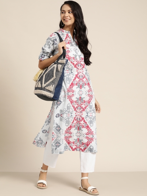 

Sangria Women White & Red Geometric Printed Pure Cotton Kurta