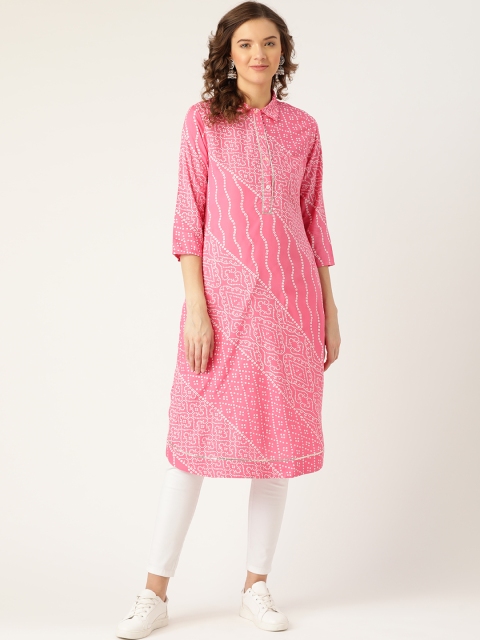 

Sangria Women Pink & White Printed Shirt Style Kurta