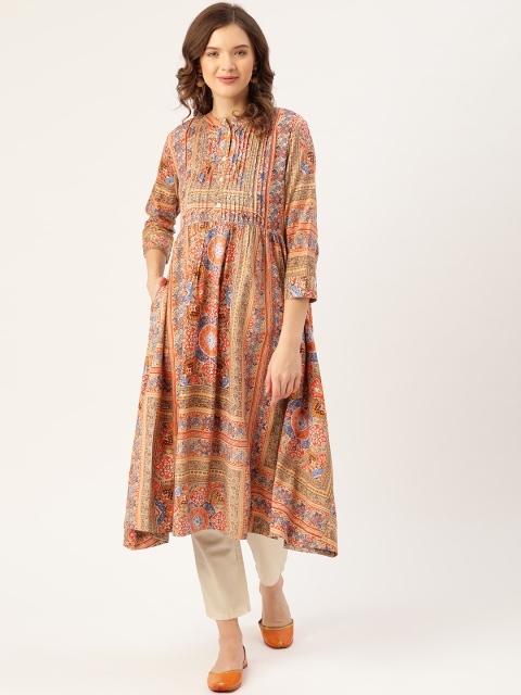 

Sangria Women Beige & Orange Floral Printed Floral Kurta