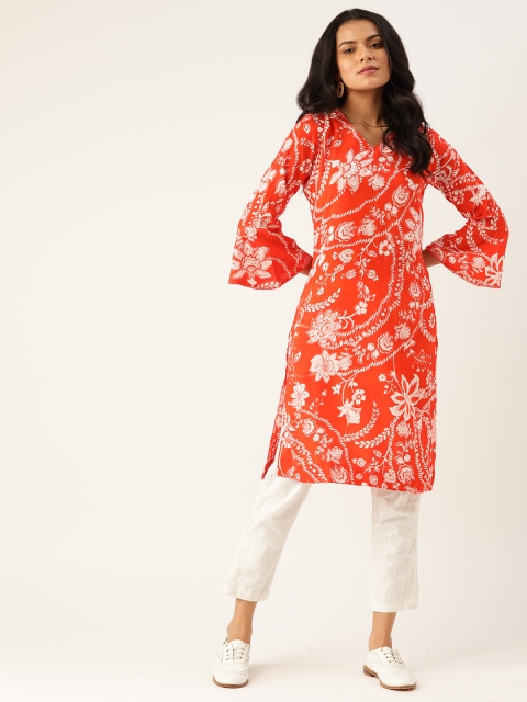 

Sangria Women Orange & White Ethnic Motifs Printed Straight Kurta