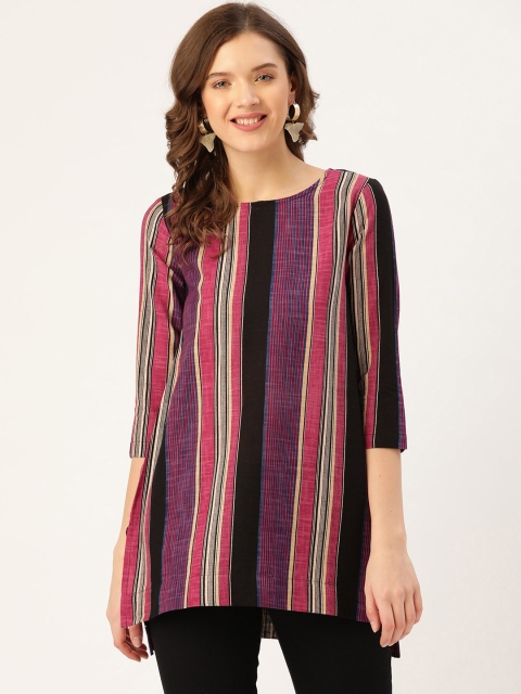 

Sangria Black & Pink Striped Pure Cotton High-Low Top