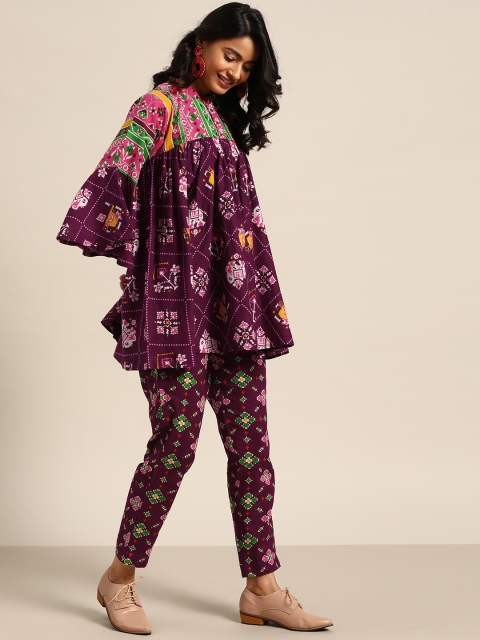 

Sangria Women Purple & White Ethnic Print Pure Cotton Clothing Set with Gathered Detail