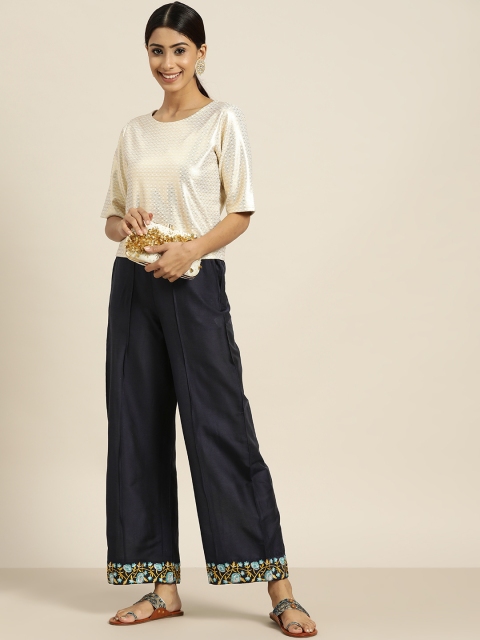 

Sangria Women Navy Blue Solid Straight Palazzos