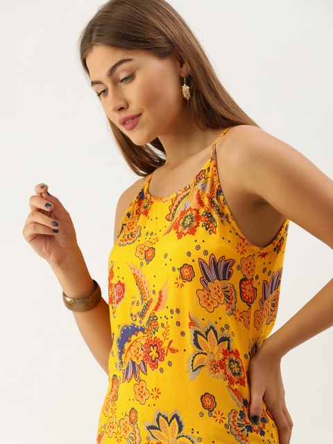 

Sangria Women Yellow & Red Floral Printed Straight Kurta