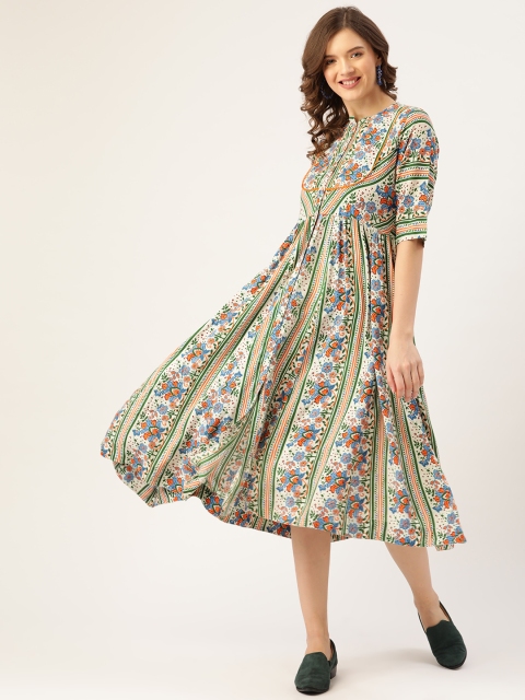 

Sangria Off White & Green Floral A-Line Mini Dress