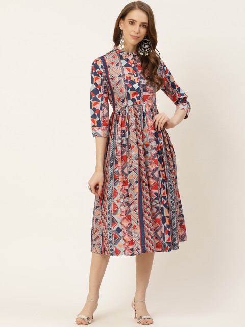 

Sangria Multi-Coloured Printed Pure Cotton A-Line Midi Dress