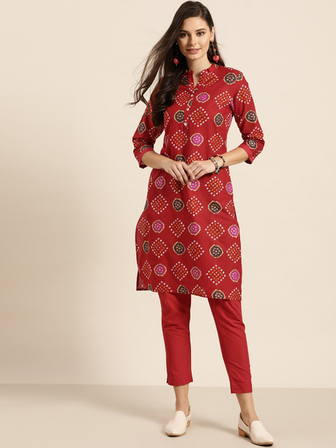 

Sangria Women Red & White Pure Cotton Printed Kurta with Trousers