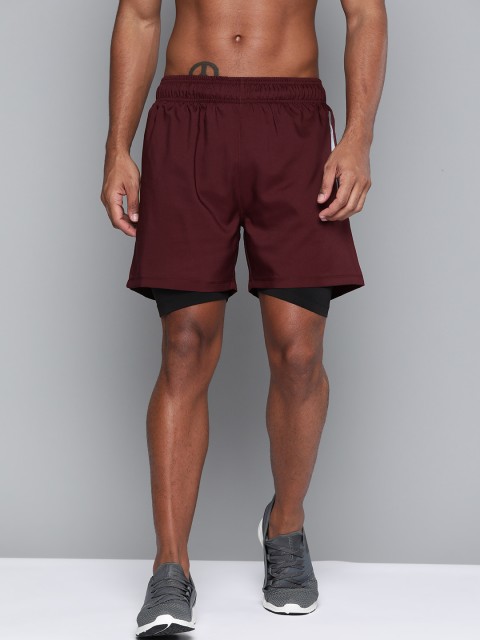 

HRX By Hrithik Roshan Men Burgundy & Jet Black Solid Mid-Rise Rapid-Dry Running Shorts, Maroon