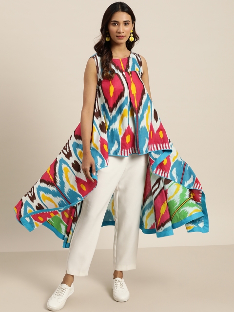 

Sangria Women Red & Blue Printed High-Low Asymmetric Tunic