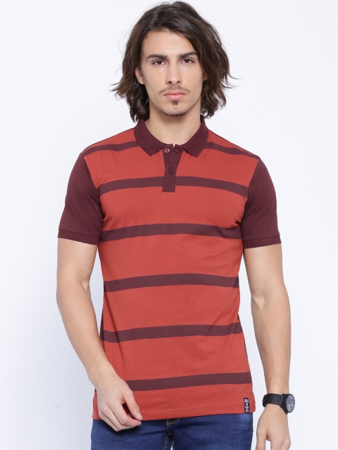 

Locomotive Maroon & Rust Orange Striped Polo T-shirt