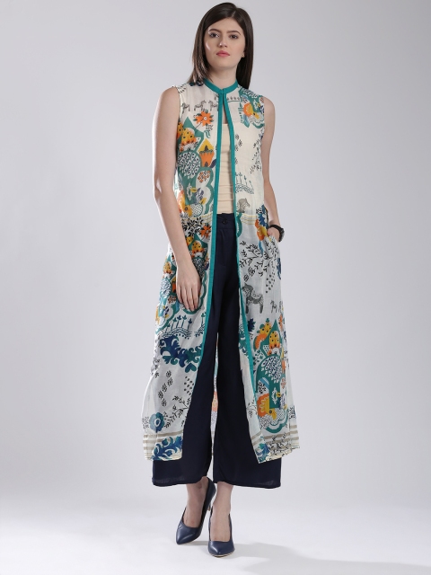 

W Off-White & Green Printed Sheer Jacket