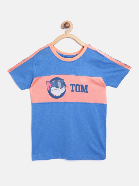 

GAME BEGINS Boys Blue & Pink Tom Print Round Neck T-shirt with Colourblocked Detail