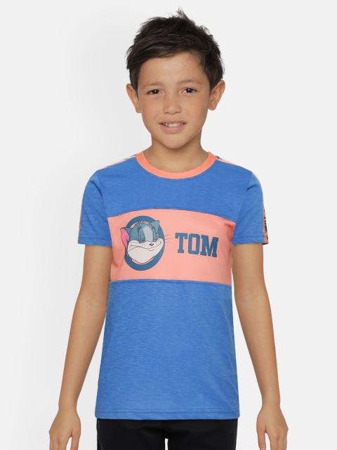 

GAME BEGINS Boys Blue & Pink Tom Print Round Neck T-shirt with Colourblocked Detail