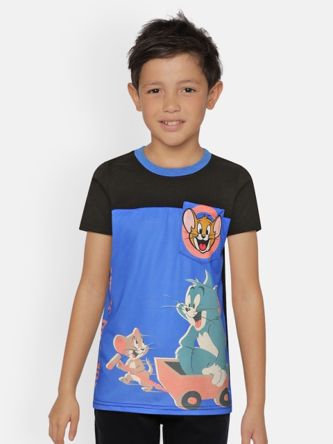 

GAME BEGINS Boys Blue Black Tom Jerry Print Round Neck Pure Cotton T-shirt