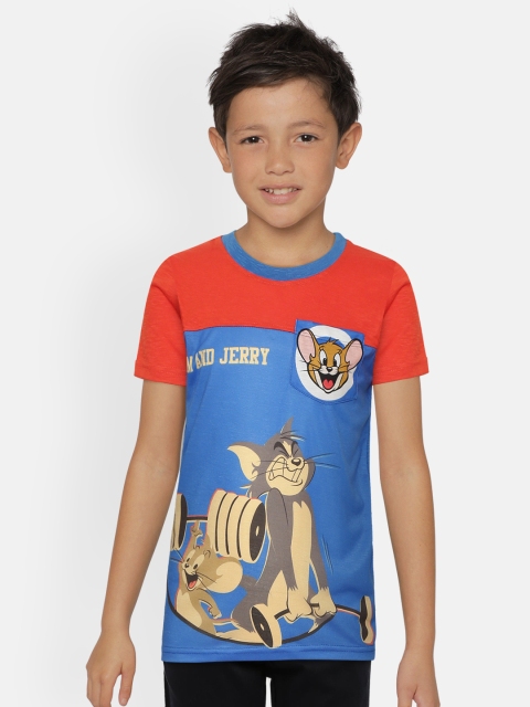 

GAME BEGINS Boys Blue Red Tom Jerry Print Round Neck Pure Cotton T-shirt