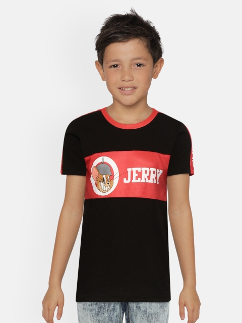

GAME BEGINS Boys Black & Red Jerry Print Round Neck T-shirt with Colourblocked Detail