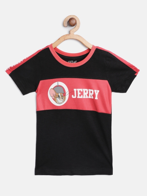 

GAME BEGINS Boys Black & Red Jerry Print Round Neck T-shirt with Colourblocked Detail
