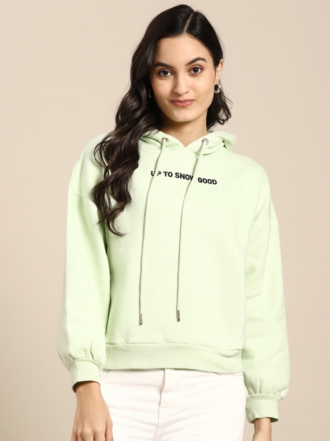 

COVER STORY Women Green Solid Hooded Sweatshirt