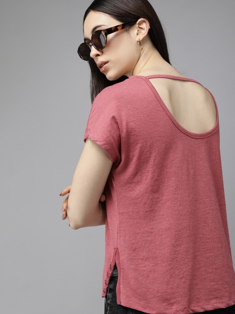 

The Roadster Lifestyle Co Pink Extended Sleeves Regular Top with Twill Tape & Back Detail