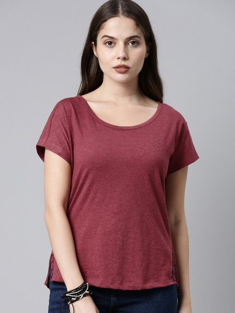 

The Roadster Lifestyle Co Maroon Extended Sleeves Regular Top