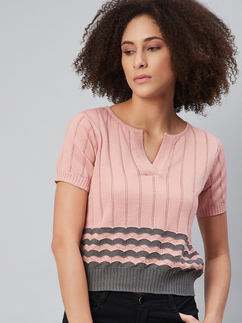 

Roadster Pink & Grey Crochet Knit Pure Cotton Crop Top