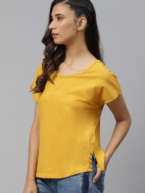 

The Roadster Lifestyle Co Women Mustard Yellow Styled Back Top