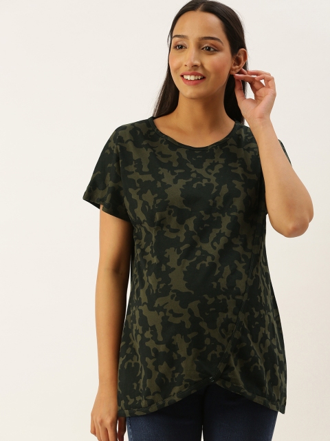 

Nejo Green Camouflage Print Layered Pure Cotton Maternity Top