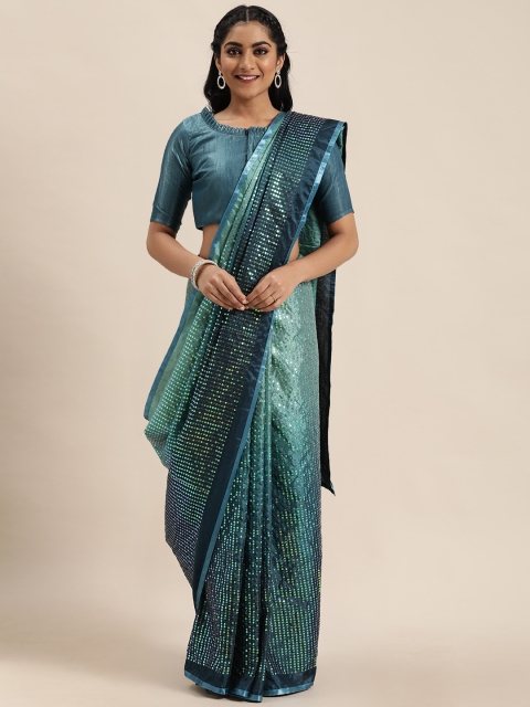 

LADUSAA Blue Sequinned Saree