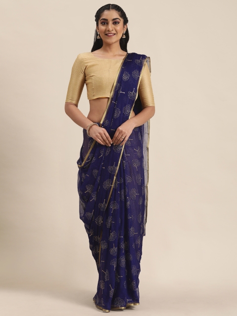 

LADUSAA Navy Blue & Golden Embellished Saree
