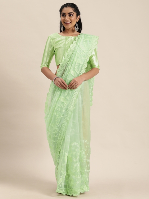 

LADUSAA Sea Green Embroidered Celebrity Saree