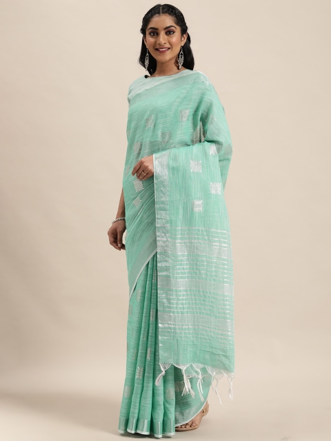 

LADUSAA Sea Green & Silver-Coloured Foil Printed Saree
