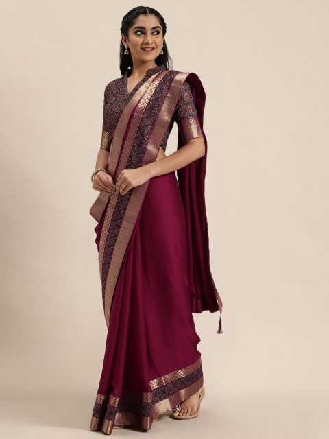

LADUSAA Purple Solid Pochampally Saree