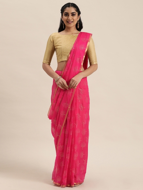 

LADUSAA Pink & Gold-Toned Embellished Saree