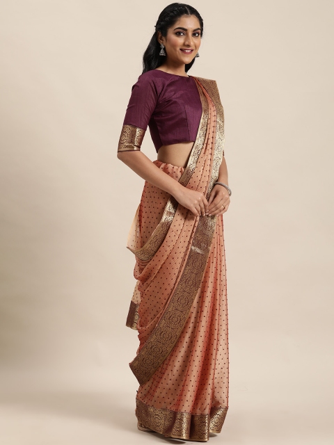 LADUSAA Brown & Gold-Toned Woven Design Mysore Silk Saree