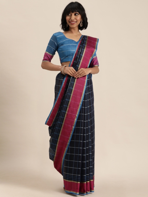 

LADUSAA Navy Blue Woven Design Saree