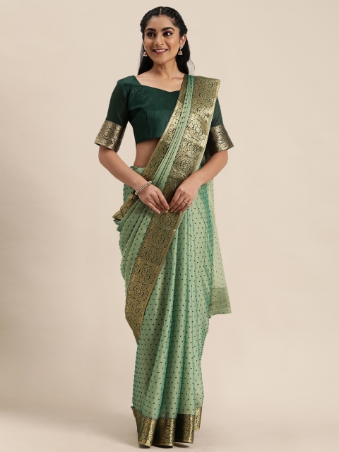 

LADUSAA Green Woven Design Mysore Silk Saree
