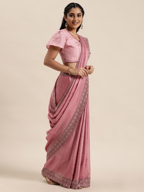 

LADUSAA Pink Silk Blend Printed Pochampally Saree