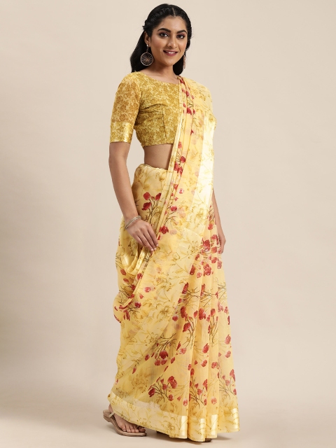 

LADUSAA Yellow & Red Printed Saree