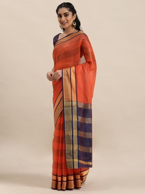 

LADUSAA Orange Woven Design Saree